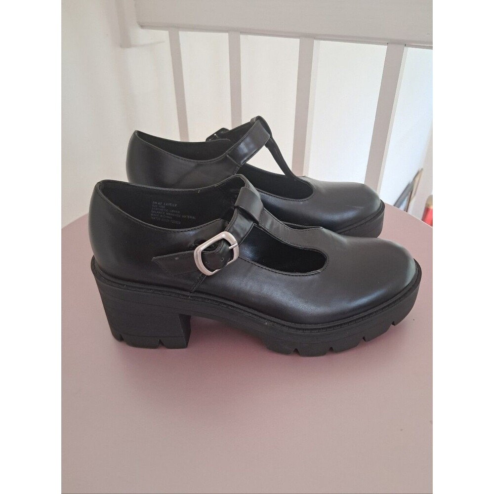 Vtg Y2K Inspired Arizona Jean Co. Women's 8 Black Chunky Platform Faux Leather